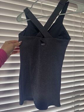 ALO Yoga Charcoal Ribbed Cross-Back Tank